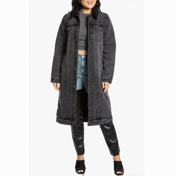 NWT Juicy Couture Levi's Denim Sherpa Lined Longline Trucker Coat - Picture 1 of 4